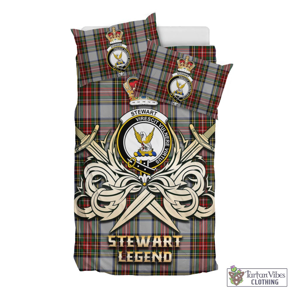 Tartan Vibes Clothing Stewart Dress Tartan Bedding Set with Clan Crest and the Golden Sword of Courageous Legacy