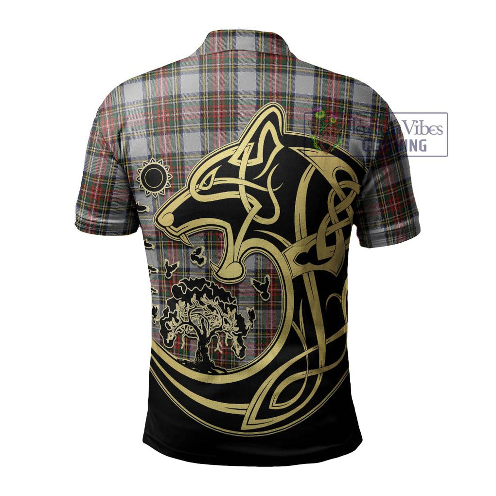 Stewart Dress Tartan Polo Shirt with Family Crest Celtic Wolf Style - Tartanvibesclothing Shop