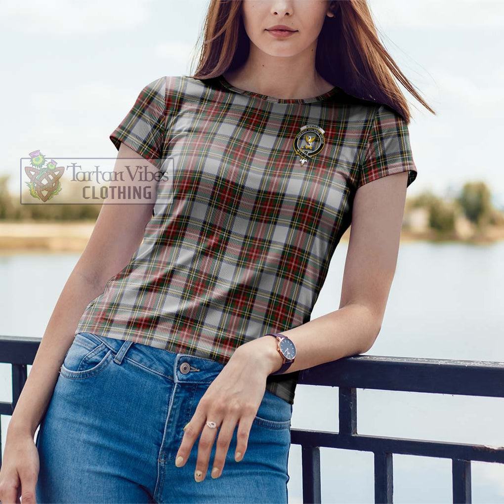 Stewart Dress Tartan Cotton T-Shirt with Family Crest Women's Shirt - Tartanvibesclothing Shop