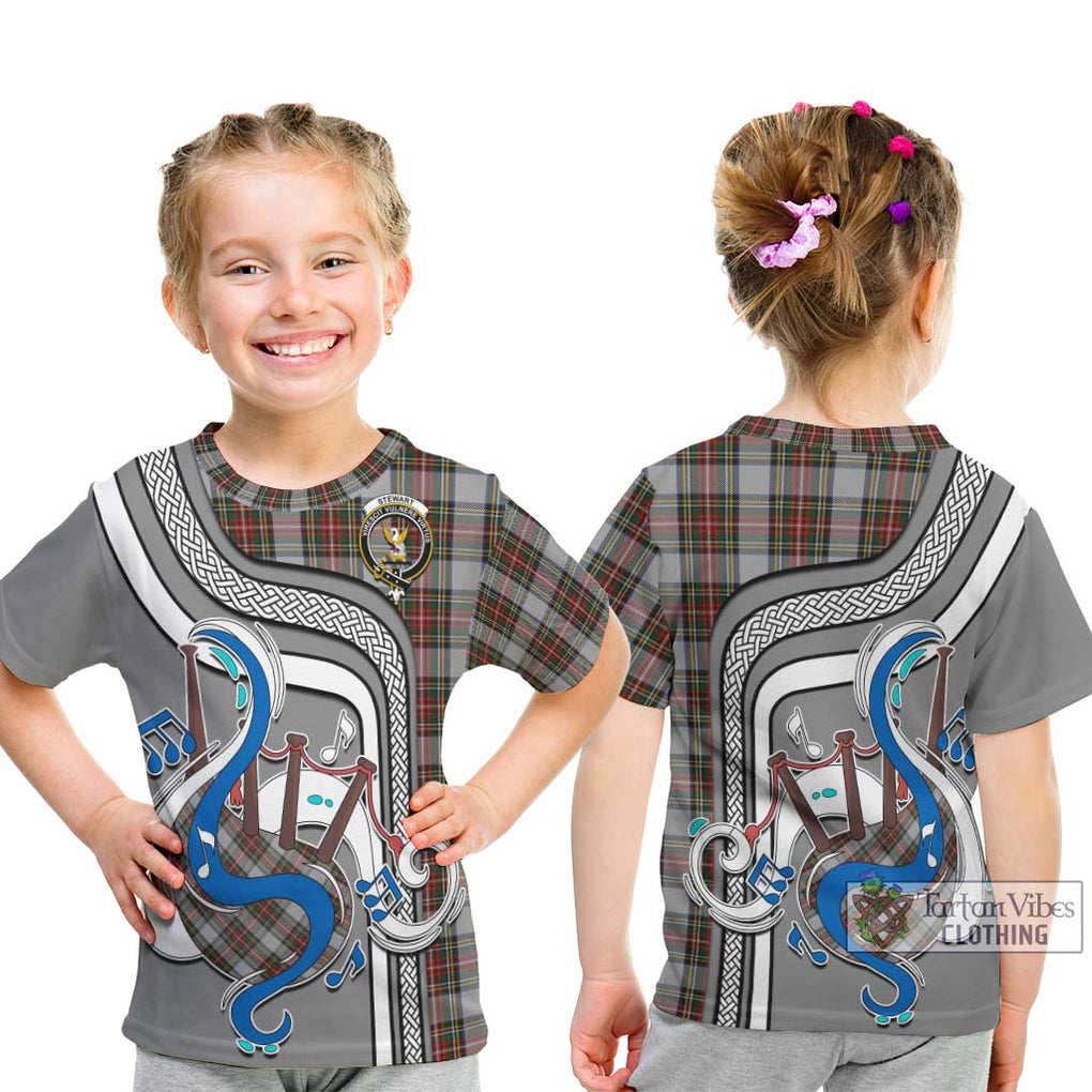 Tartan Vibes Clothing Stewart Dress Tartan Kid T-Shirt with Epic Bagpipe Style