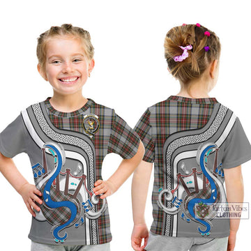 Stewart Dress Tartan Kid T-Shirt with Epic Bagpipe Style