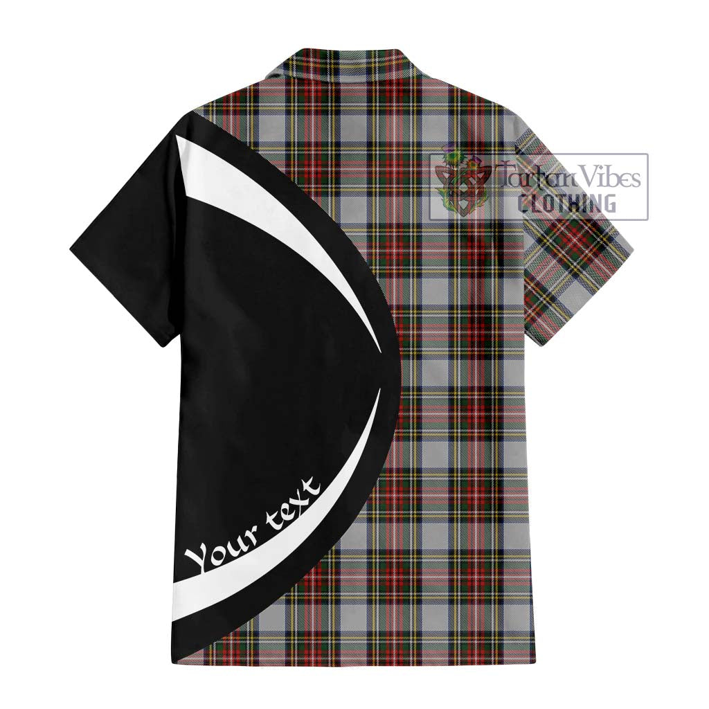 Stewart Dress Tartan Short Sleeve Button Up with Family Crest Circle Style - Tartan Vibes Clothing