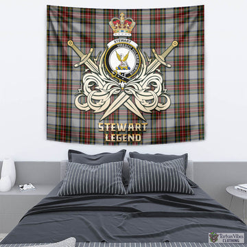 Stewart Dress Tartan Tapestry with Clan Crest and the Golden Sword of Courageous Legacy