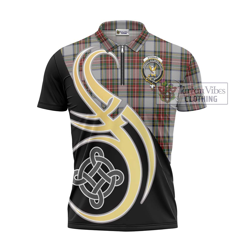 Tartan Vibes Clothing Stewart Dress Tartan Zipper Polo Shirt with Family Crest and Celtic Symbol Style