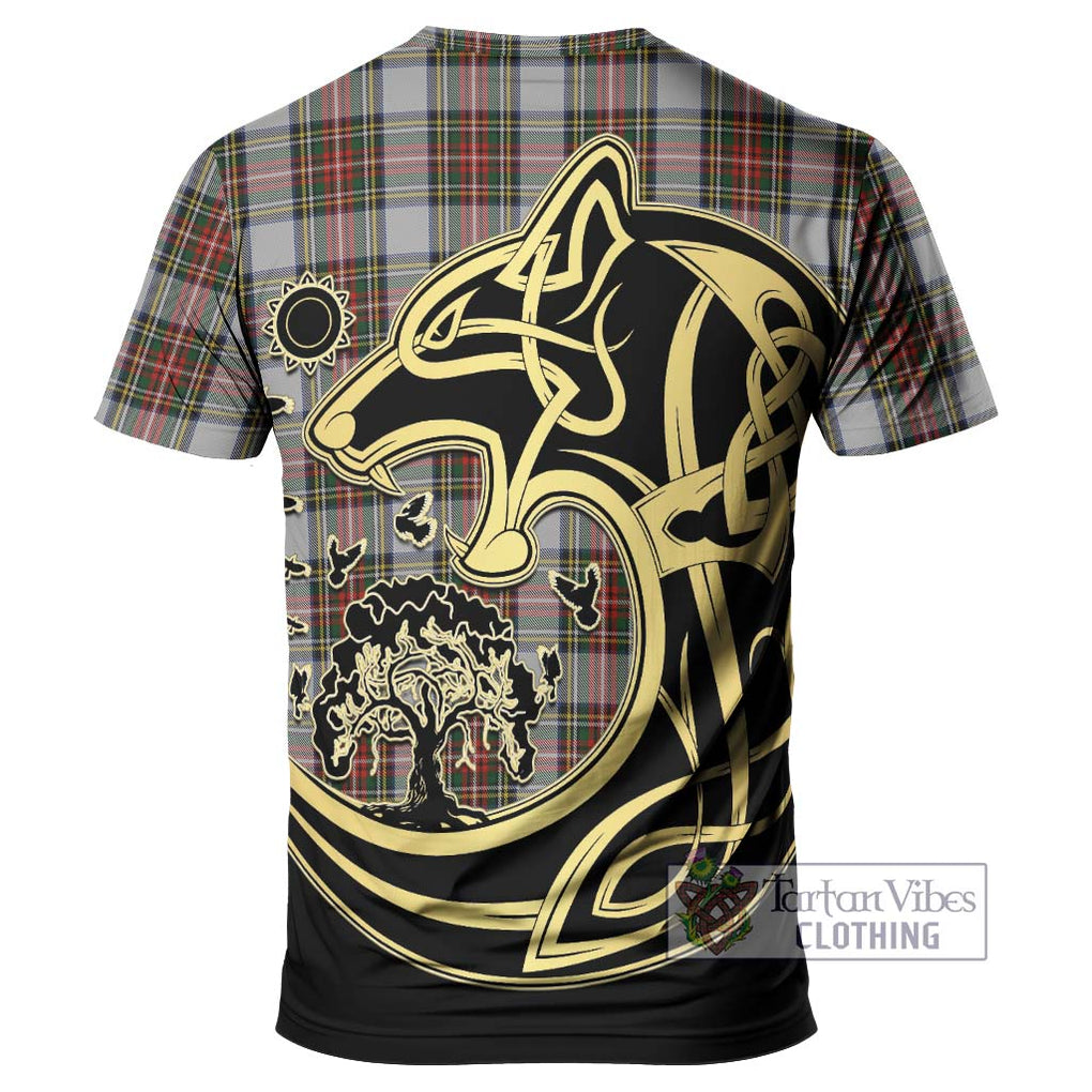 Stewart Dress Tartan T-Shirt with Family Crest Celtic Wolf Style - Tartan Vibes Clothing