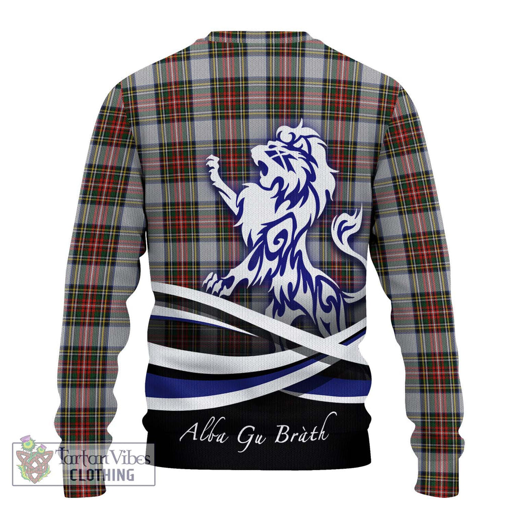 Stewart Dress Tartan Knitted Sweater with Alba Gu Brath Regal Lion Emblem - Tartanvibesclothing Shop