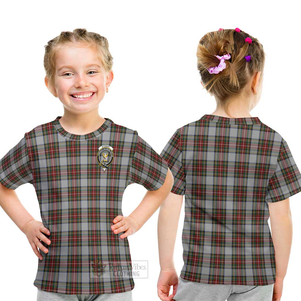 Stewart Dress Tartan Kid T-Shirt with Family Crest - Tartanvibesclothing Shop