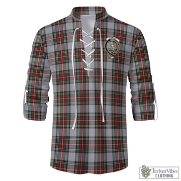 Stewart Dress Tartan Men's Scottish Traditional Jacobite Ghillie Kilt Shirt with Family Crest