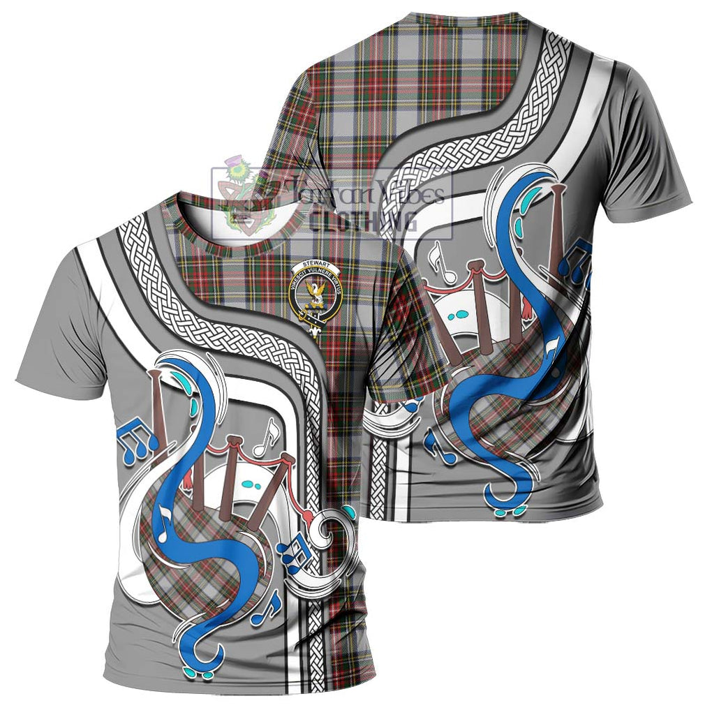 Stewart Dress Tartan T-Shirt with Epic Bagpipe Style - Tartanvibesclothing Shop