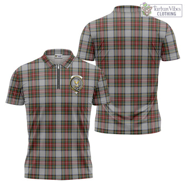 Stewart Dress Tartan Zipper Polo Shirt with Family Crest