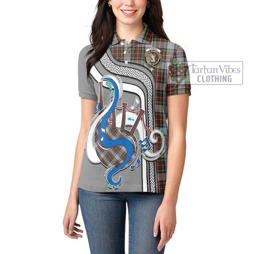 Stewart Dress Tartan Women's Polo Shirt with Epic Bagpipe Style - Tartanvibesclothing Shop