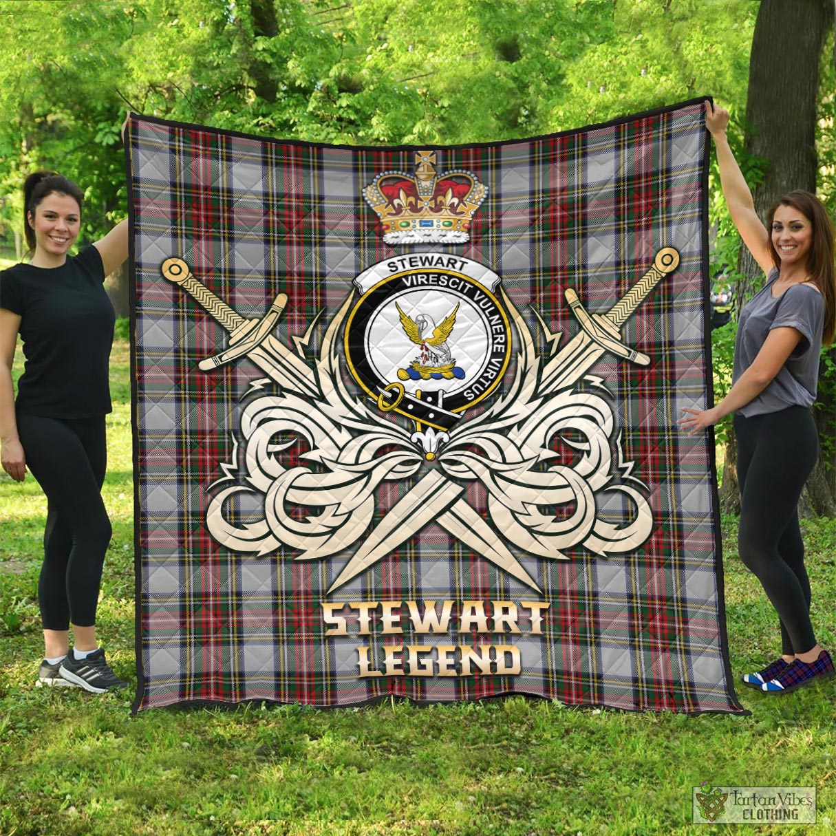 Tartan Vibes Clothing Stewart Dress Tartan Quilt with Clan Crest and the Golden Sword of Courageous Legacy