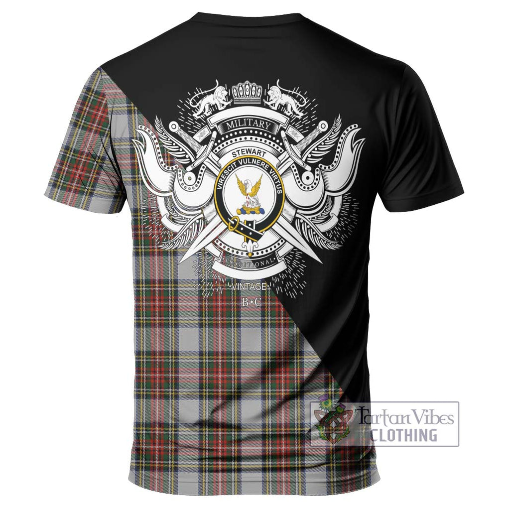 Stewart Dress Tartan T-Shirt with Family Crest and Military Logo Style - Tartanvibesclothing Shop