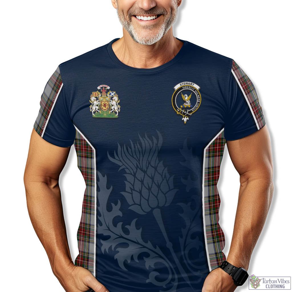 Tartan Vibes Clothing Stewart Dress Tartan T-Shirt with Family Crest and Scottish Thistle Vibes Sport Style