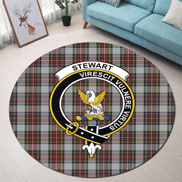 Stewart Dress Tartan Round Rug with Family Crest