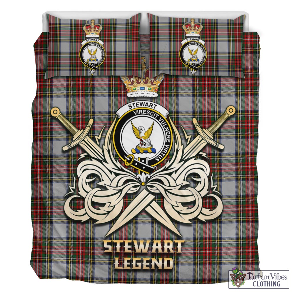 Tartan Vibes Clothing Stewart Dress Tartan Bedding Set with Clan Crest and the Golden Sword of Courageous Legacy