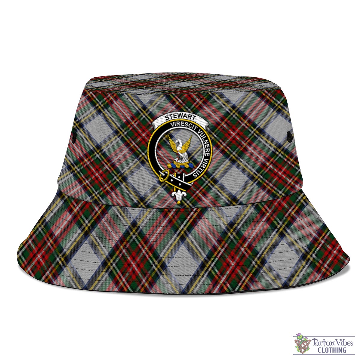 Tartan Vibes Clothing Stewart Dress Tartan Bucket Hat with Family Crest