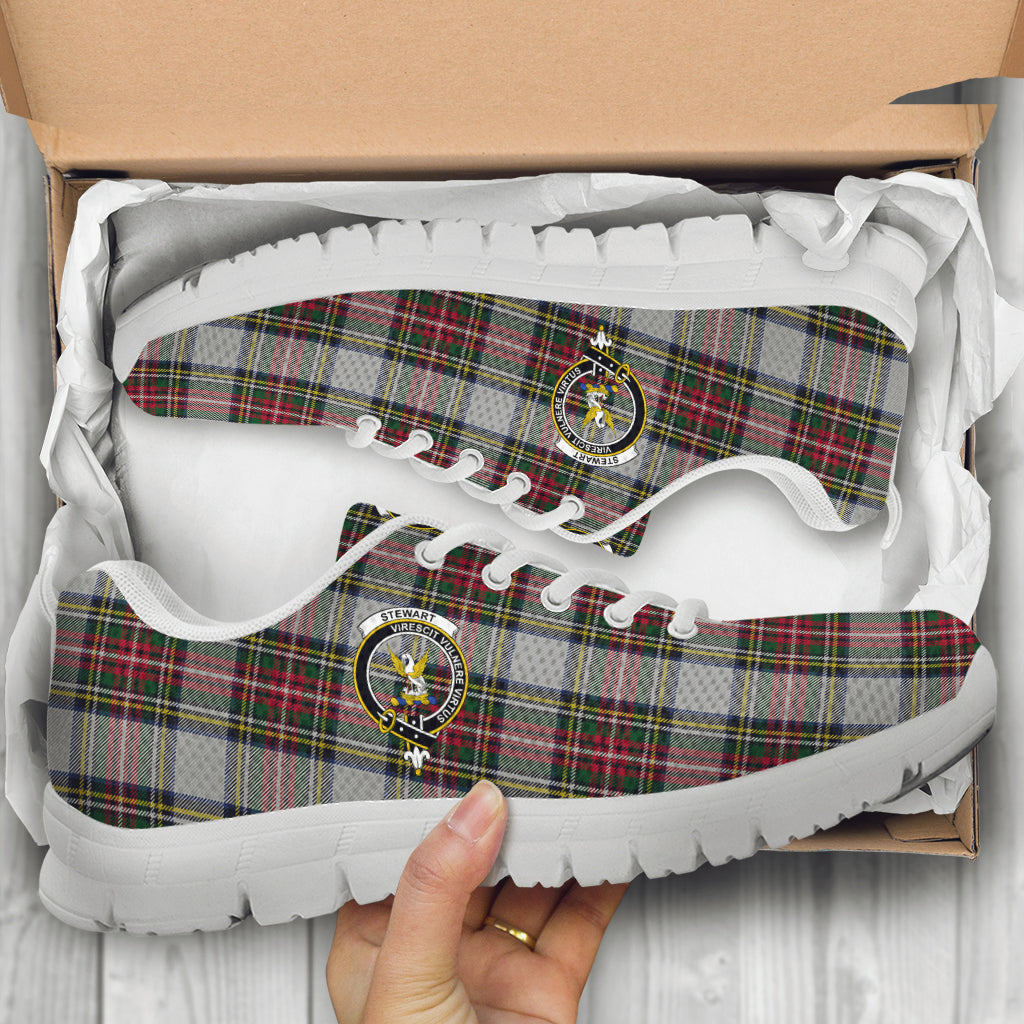 Stewart Dress Tartan Sneakers with Family Crest - Tartan Vibes Clothing