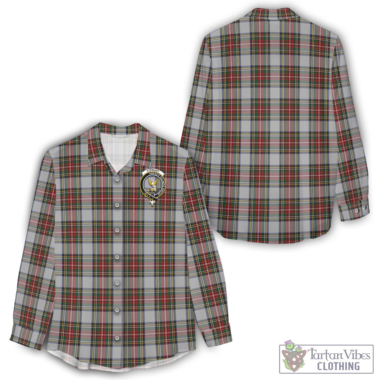 Tartan Vibes Clothing Stewart Dress Tartan Womens Casual Shirt with Family Crest