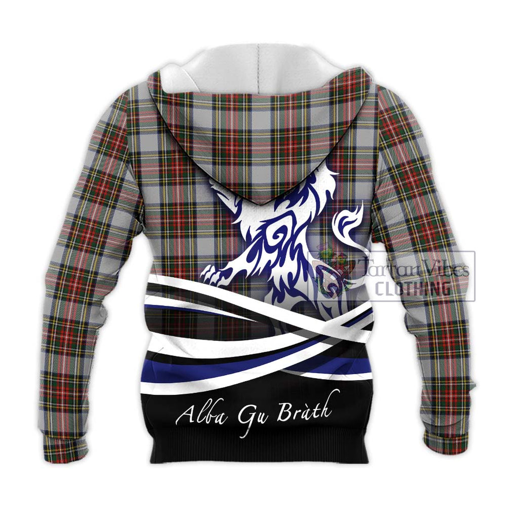 Stewart Dress Tartan Knitted Hoodie with Alba Gu Brath Regal Lion Emblem - Tartanvibesclothing Shop