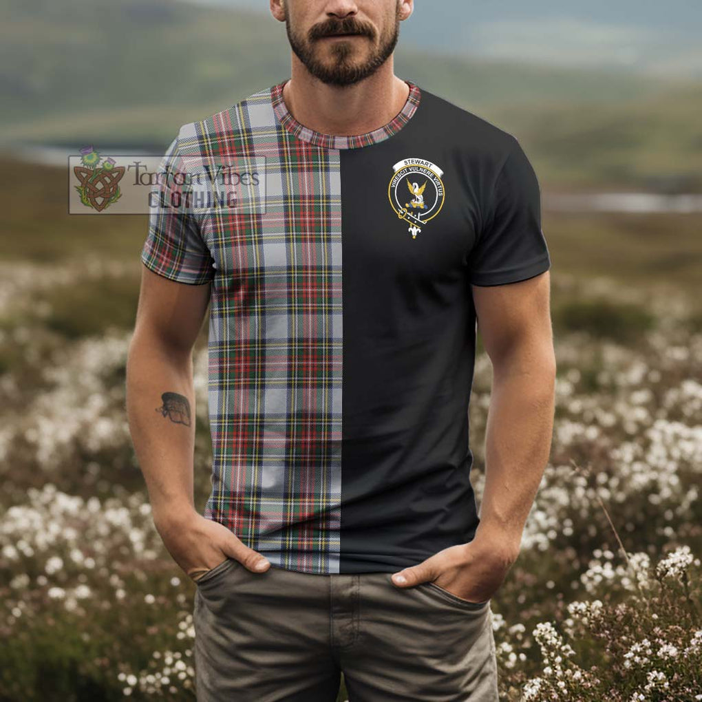 Stewart Dress Tartan T-Shirt with Family Crest and Half Of Me Style - Tartanvibesclothing Shop