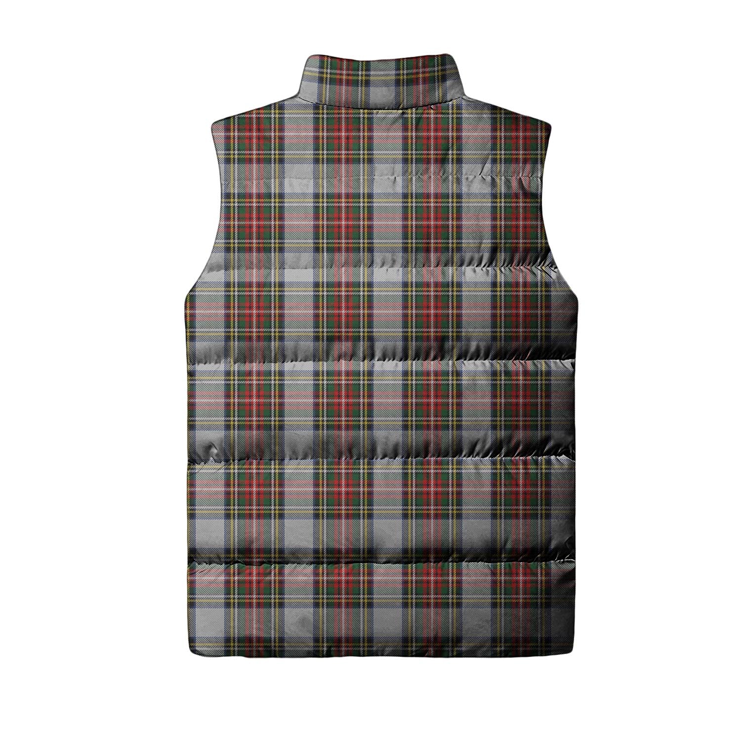 Stewart Dress Tartan Sleeveless Puffer Jacket with Family Crest - Tartanvibesclothing