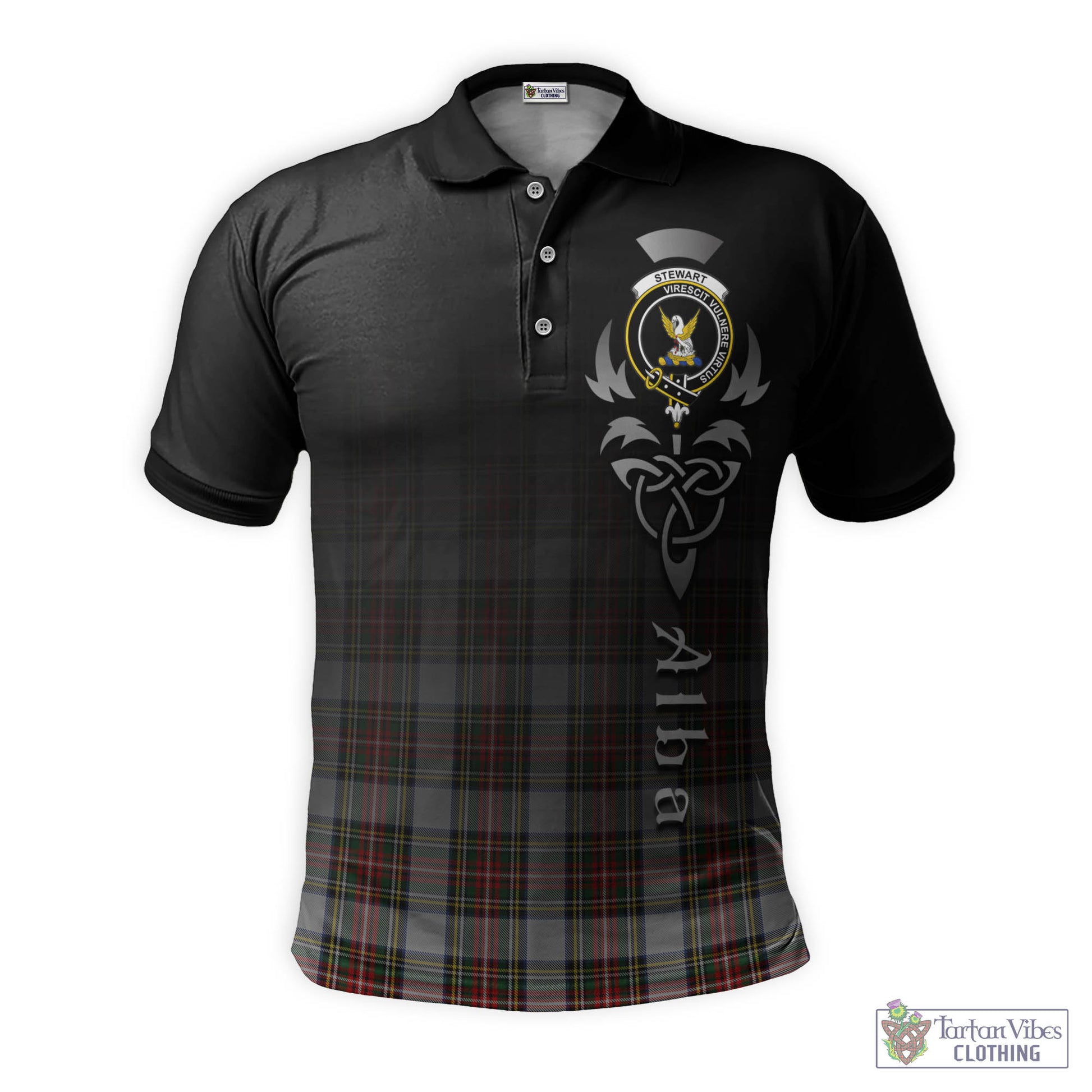 Tartan Vibes Clothing Stewart Dress Tartan Polo Shirt Featuring Alba Gu Brath Family Crest Celtic Inspired