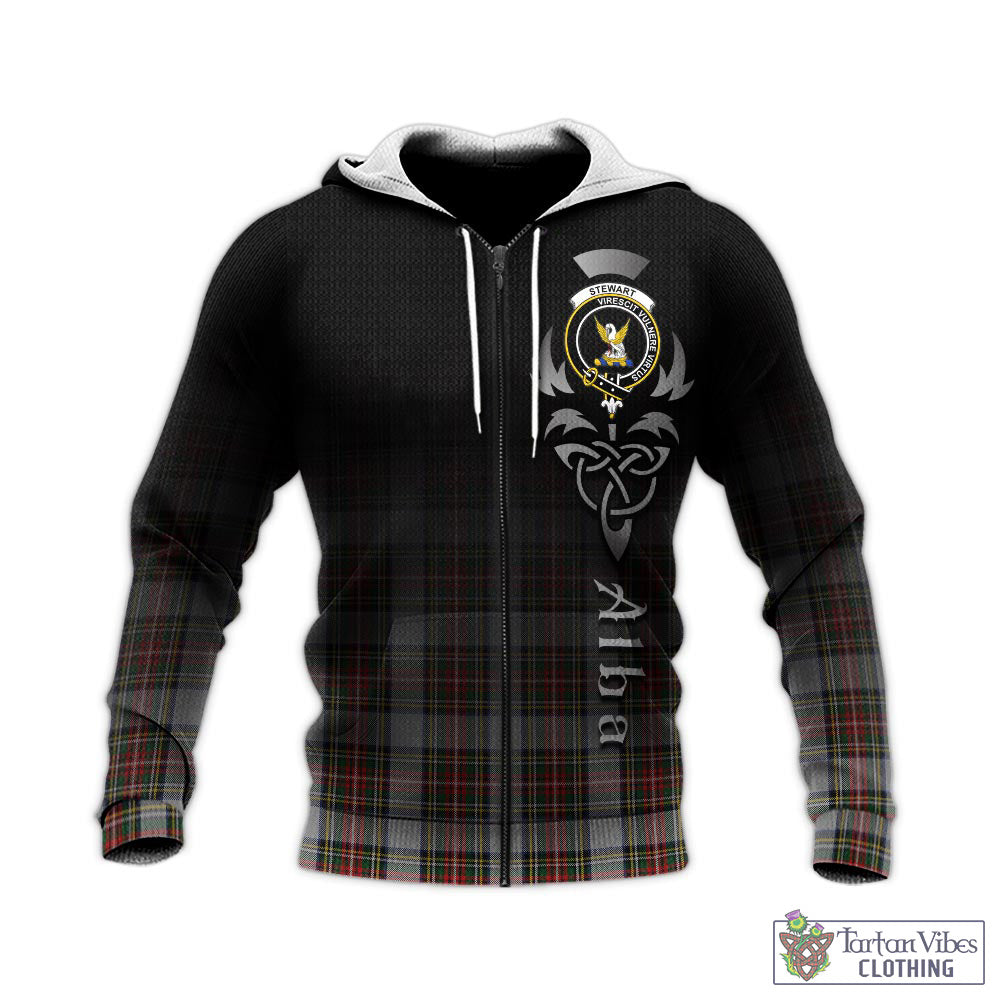 Tartan Vibes Clothing Stewart Dress Tartan Knitted Hoodie Featuring Alba Gu Brath Family Crest Celtic Inspired