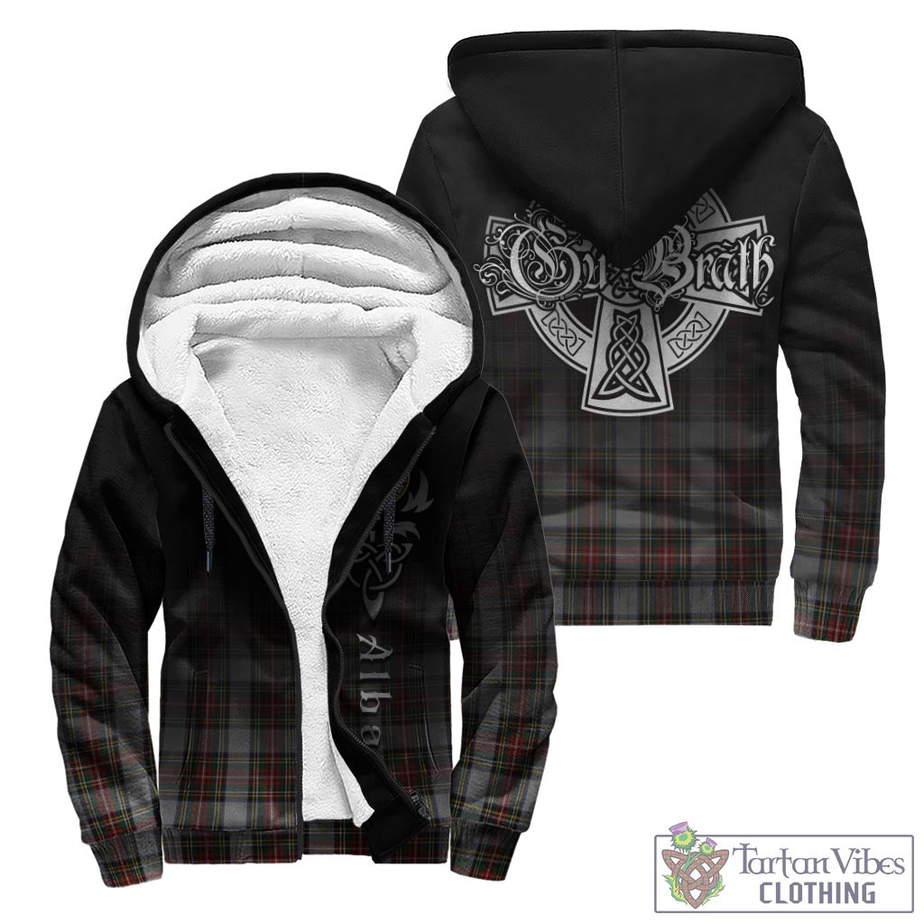 Tartan Vibes Clothing Stewart Dress Tartan Sherpa Hoodie Featuring Alba Gu Brath Family Crest Celtic Inspired