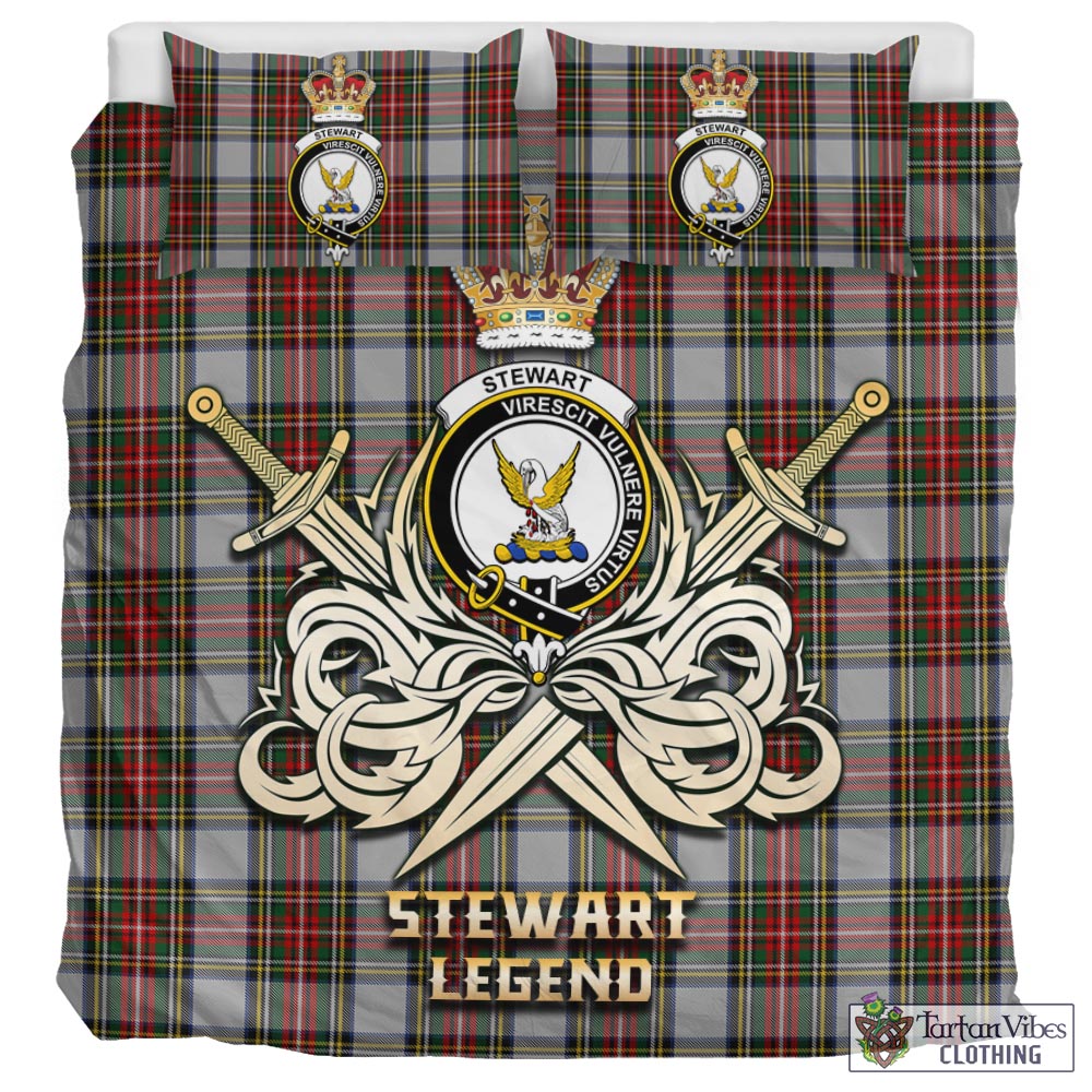 Tartan Vibes Clothing Stewart Dress Tartan Bedding Set with Clan Crest and the Golden Sword of Courageous Legacy