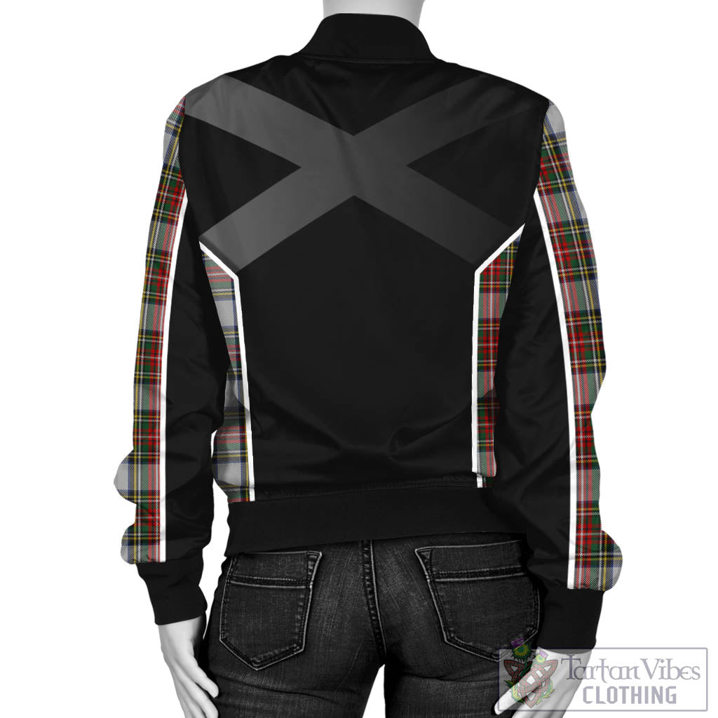 Tartan Vibes Clothing Stewart Dress Tartan Bomber Jacket with Family Crest and Scottish Thistle Vibes Sport Style