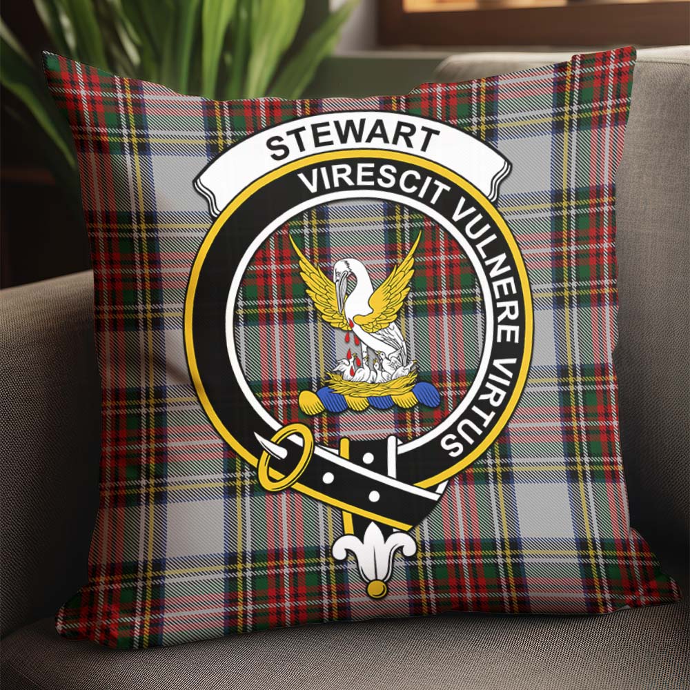 Stewart Dress Tartan Pillow Cover with Family Crest - Tartanvibesclothing