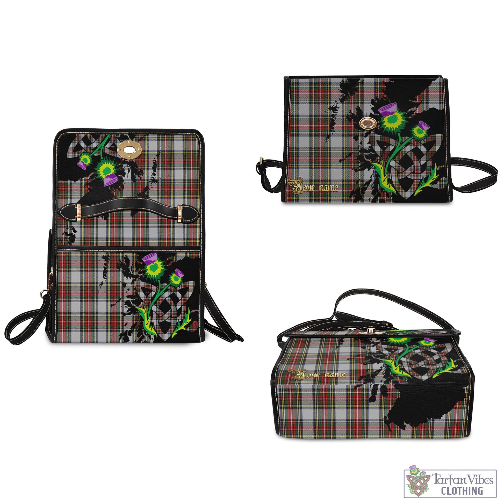 Tartan Vibes Clothing Stewart Dress Tartan Waterproof Canvas Bag with Scotland Map and Thistle Celtic Accents