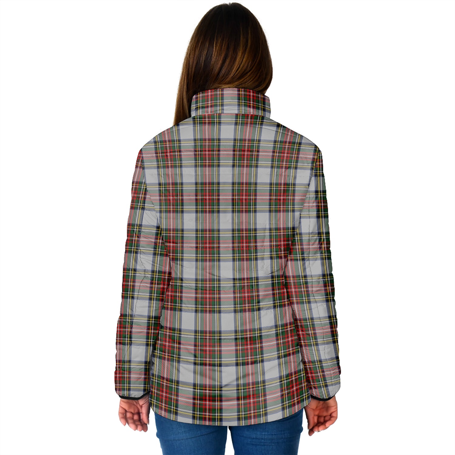 Stewart Dress Tartan Padded Jacket with Family Crest - Tartan Vibes Clothing