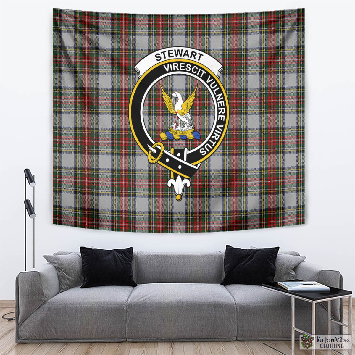 Tartan Vibes Clothing Stewart Dress Tartan Tapestry Wall Hanging and Home Decor for Room with Family Crest