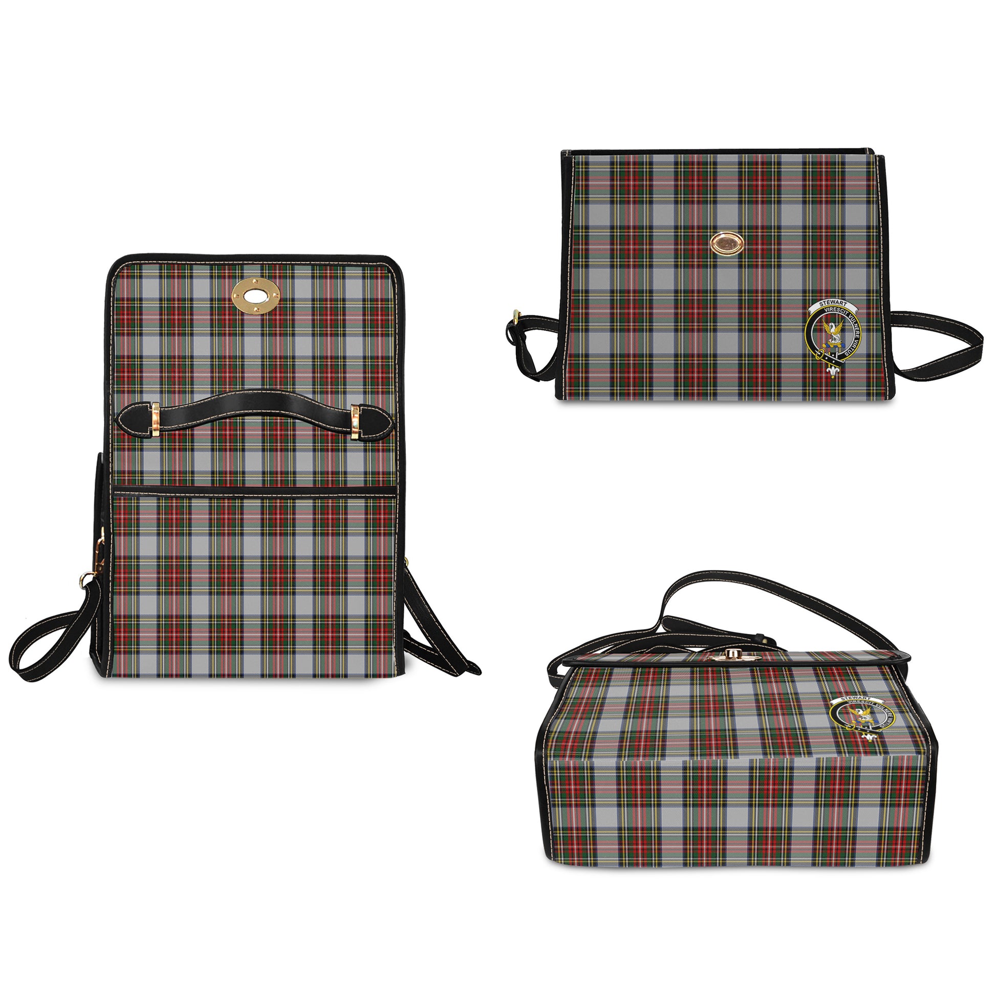 stewart-dress-tartan-leather-strap-waterproof-canvas-bag-with-family-crest