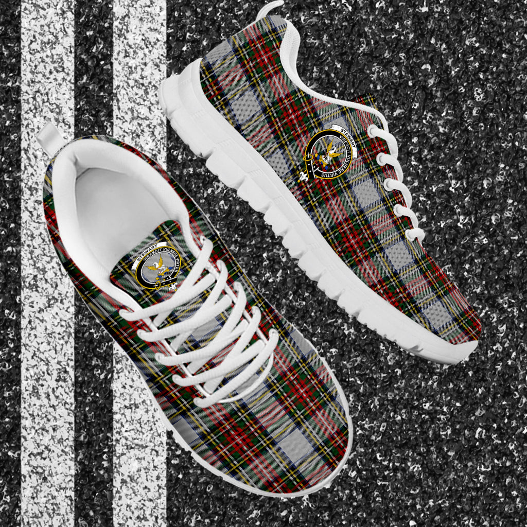 Stewart Dress Tartan Sneakers with Family Crest - Tartan Vibes Clothing