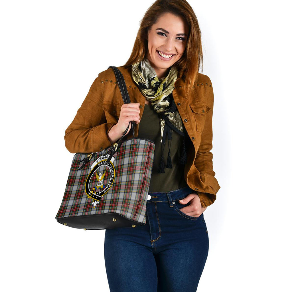 Stewart Dress Tartan Leather Tote Bag with Family Crest - Tartan Vibes Clothing