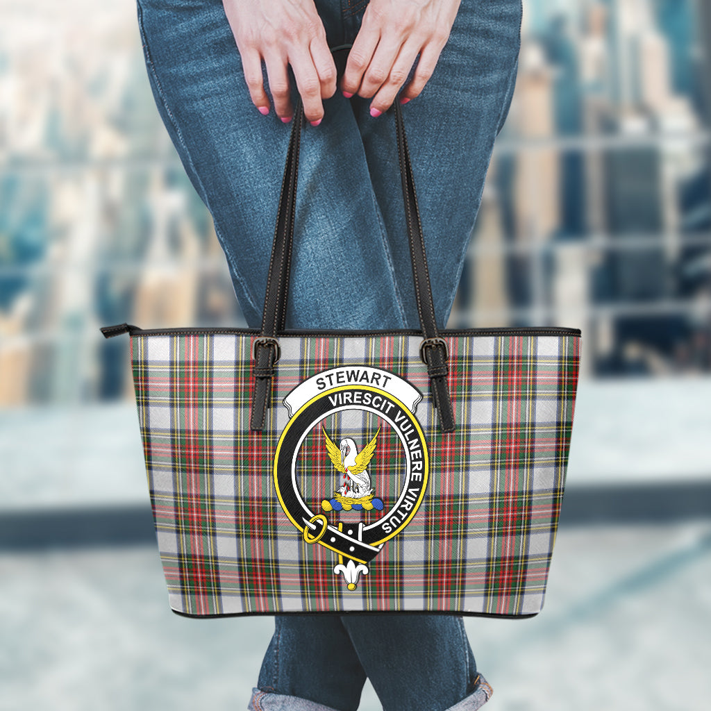 Stewart Dress Tartan Leather Tote Bag with Family Crest - Tartan Vibes Clothing