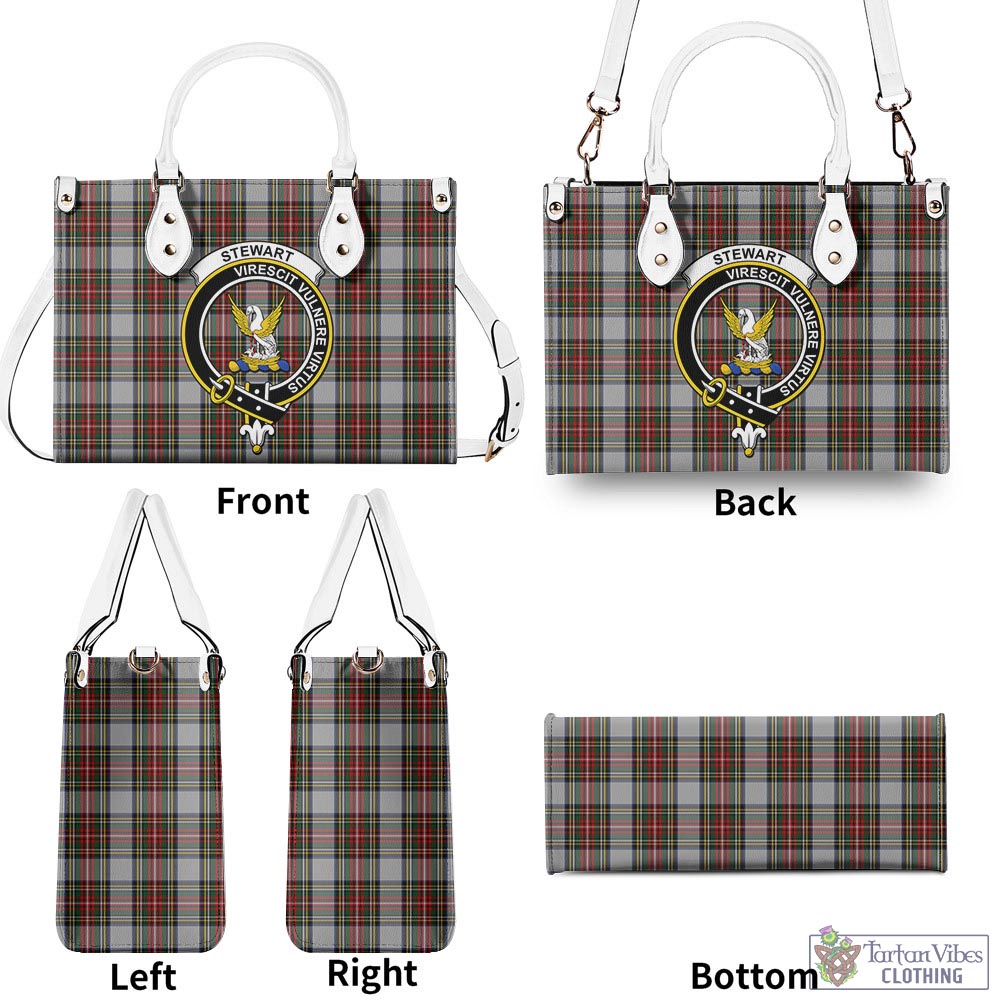 Tartan Vibes Clothing Stewart Dress Tartan Luxury Leather Handbags with Family Crest