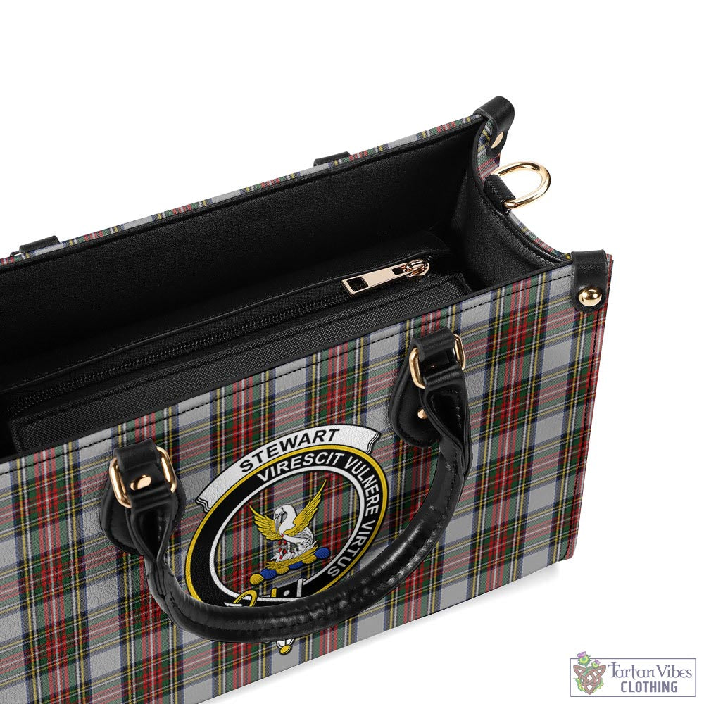 Tartan Vibes Clothing Stewart Dress Tartan Luxury Leather Handbags with Family Crest