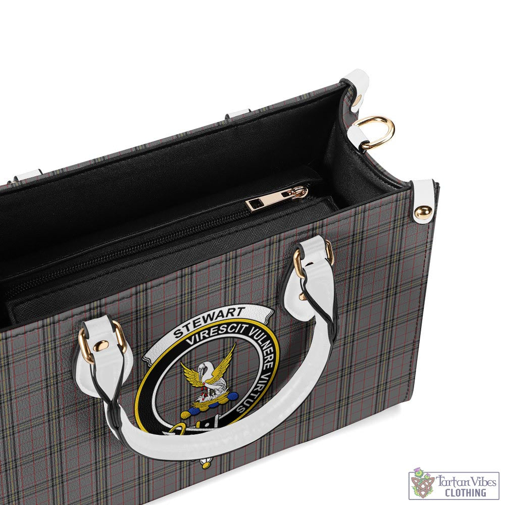 Tartan Vibes Clothing Stewart Grey Tartan Luxury Leather Handbags with Family Crest