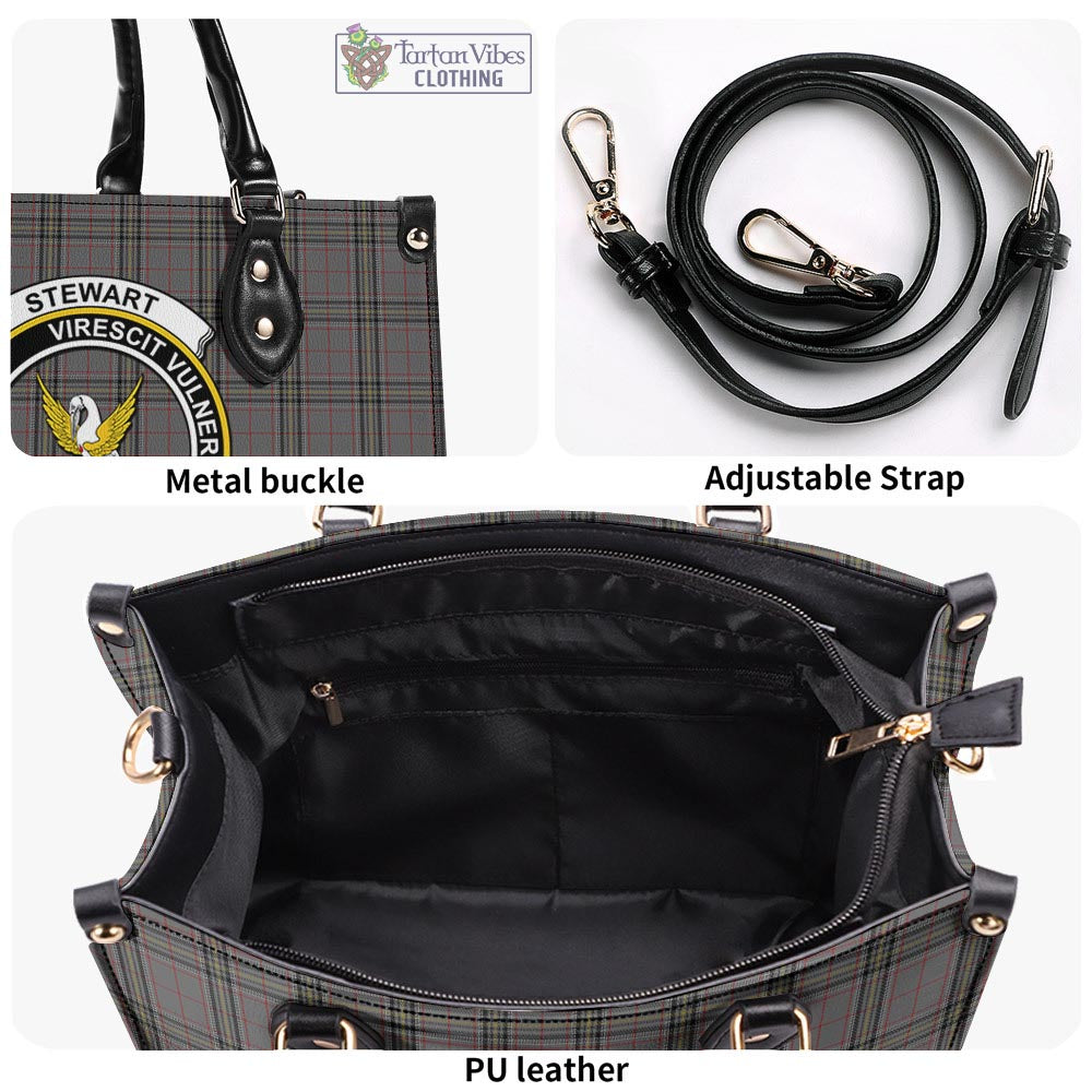 Tartan Vibes Clothing Stewart Grey Tartan Luxury Leather Handbags with Family Crest