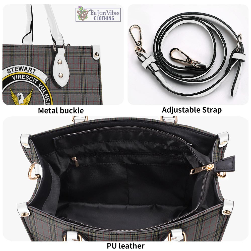 Tartan Vibes Clothing Stewart Grey Tartan Luxury Leather Handbags with Family Crest