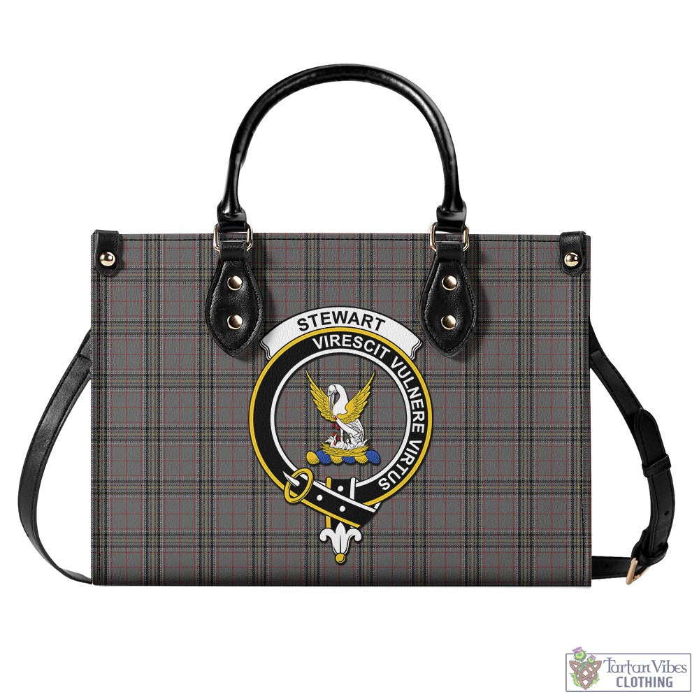 Tartan Vibes Clothing Stewart Grey Tartan Luxury Leather Handbags with Family Crest