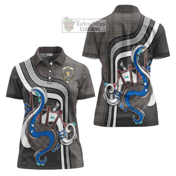 Stewart Grey Tartan Women's Polo Shirt with Epic Bagpipe Style