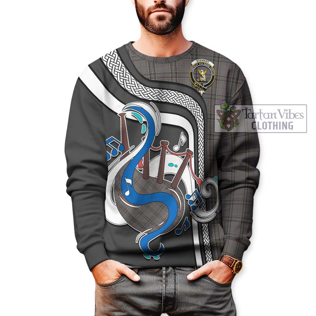 Tartan Vibes Clothing Stewart Grey Tartan Sweatshirt with Epic Bagpipe Style