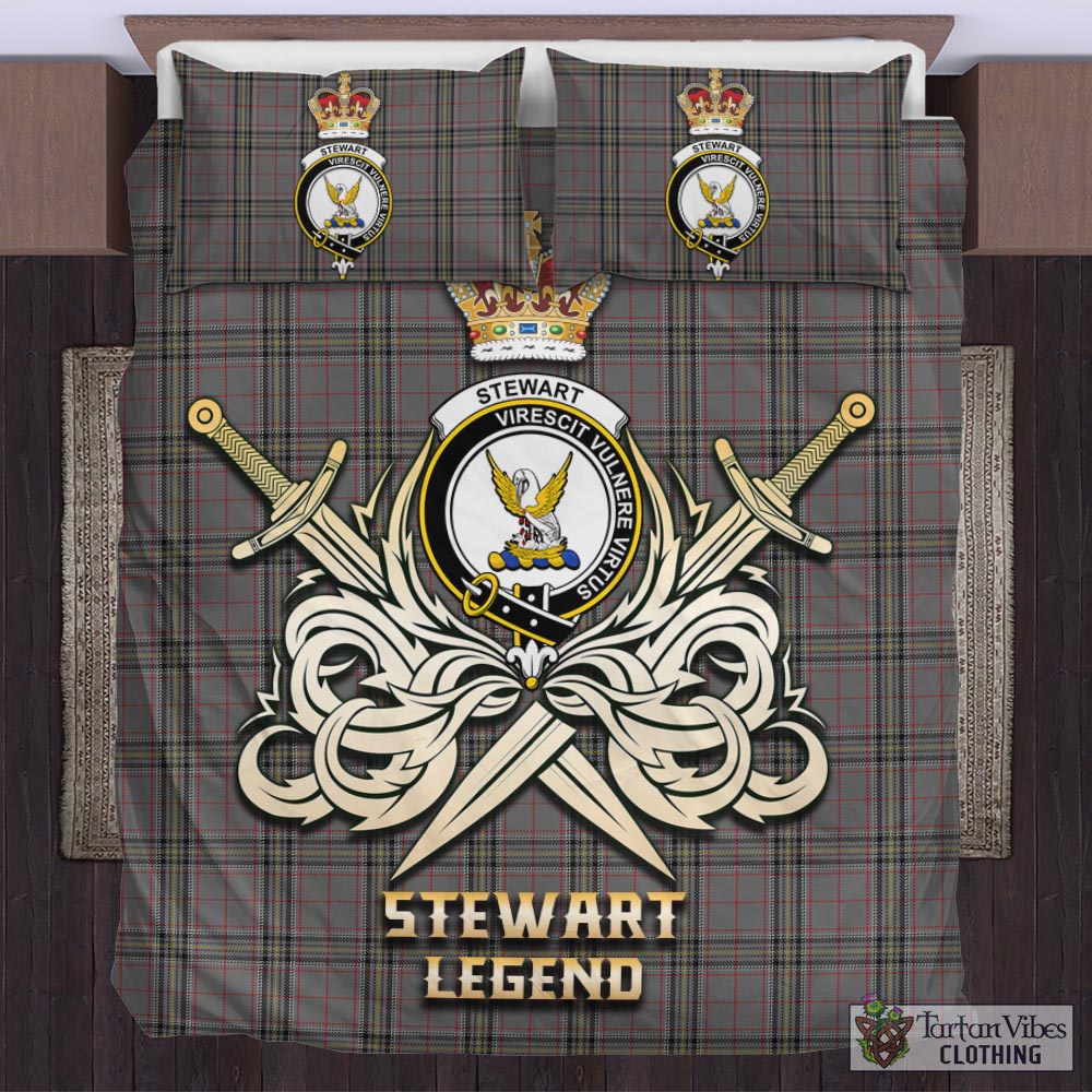 Tartan Vibes Clothing Stewart Grey Tartan Bedding Set with Clan Crest and the Golden Sword of Courageous Legacy