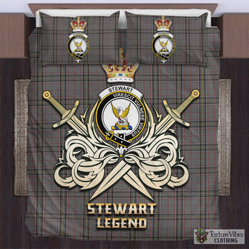 Stewart Grey Tartan Bedding Set with Clan Crest and the Golden Sword of Courageous Legacy