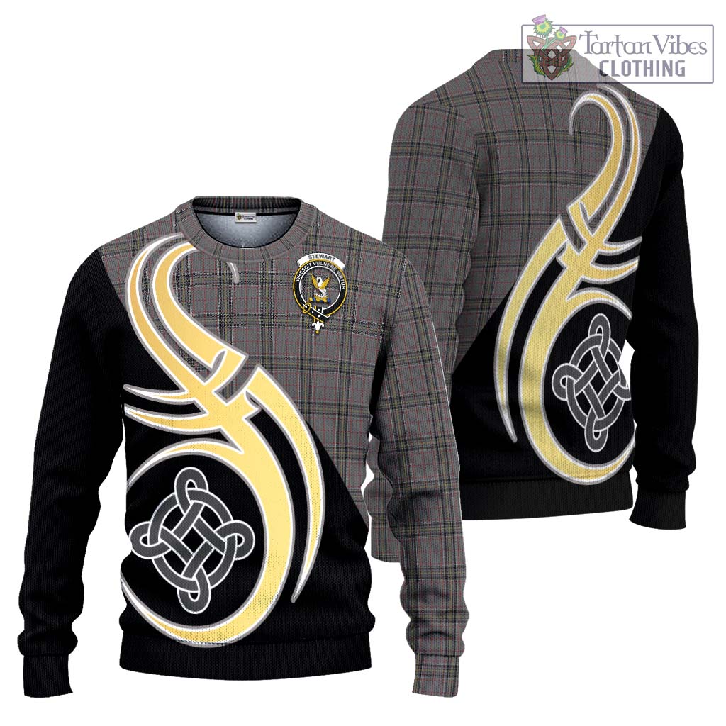 Stewart Grey Tartan Knitted Sweater with Family Crest and Celtic Symbol Style Unisex - Tartan Vibes Clothing